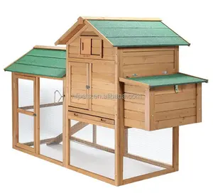 Wooden Chicken Coop Outdoor Backyard Large Fir Wood Coop with Running Fence