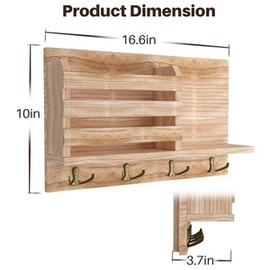 Porte-clé <span class=keywords><strong>mural</strong></span>, organisateur de clés, <span class=keywords><strong>support</strong></span> <span class=keywords><strong>mural</strong></span> avec 4 crochets Double, étagère flottante, porte-clé en bois décoratif rustique pour l'entrée - Product Image 3