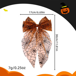 Halloween Spider Web Tulle <b>Bow</b> Hair <b>Clip</b> Pumpkin Eyeball Decor Spring Barrette Women Party Costume Hair Accessory - Product Image 1