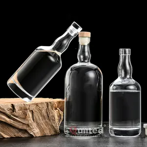 Wholesale custom whiskey glass bottle cork 500ml 750ml 1000ml liquor empty glass bottle Supplier for whiskey