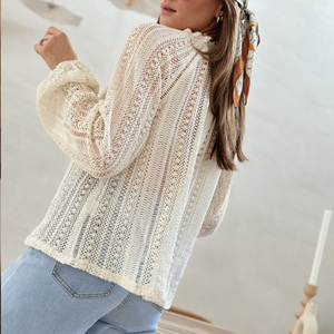 Blusas <span class=keywords><strong>Elegantes</strong></span> <span class=keywords><strong>de</strong></span> <span class=keywords><strong>Encaje</strong></span> con Botones y Manga Larga con Cuello en V para Mujer, Ropa <span class=keywords><strong>de</strong></span> Moda Otoñal - Product Image 2