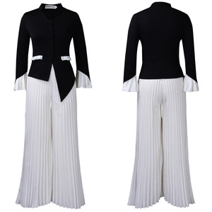 Của phụ nữ cộng với kích thước giản dị mùa hè loe tay áo hàng đầu và xếp li quần ống rộng phù hợp với màu sắc rắn hai mảnh trang phục Châu Phi - Product Image 4