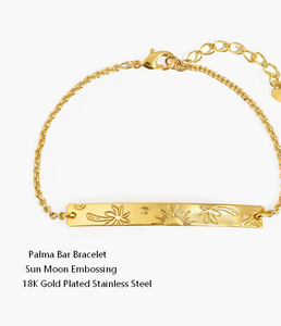 Inspire Jewelry - Brazalete de Acero Inoxidable con Barra <span class=keywords><strong>Palma</strong></span>, Grabado con <span class=keywords><strong>Palma</strong></span>, Sol, Luna y Estrella, Cadena con Barra, Joyería Floral Tropical Delicada - Product Image 1