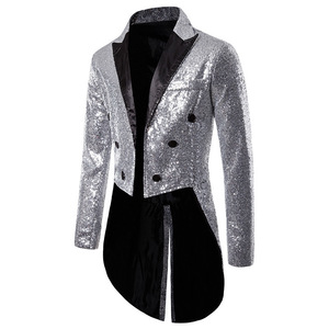 Costumes de scène pour hommes en gros : Vestes de costume queue de pie à sequins dorés pour soirées et spectacles - Product Image 3