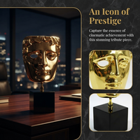 Trophée Masque de Théâtre en Métal Doré Personnalisé avec Socle Cube Noir, Souvenir d'Attestation pour Cérémonie de Remise des Prix Théâtre, Cinéma, Musique
