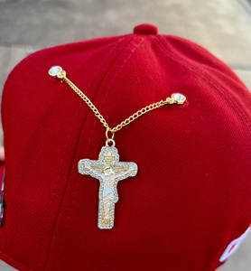 Kalung salib berlian bulat logam kustom kalung salib Yesus jimat unik untuk wanita trendi pria pin topi - Product Image 3