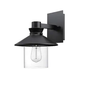 1-Light Black Outdoor Indoor Wall Lantern Sconce with Clear Glass Shade