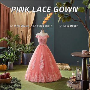 Une épaule minceur parole longueur soirée XL fêtes <span class=keywords><strong>demoiselle</strong></span> <span class=keywords><strong>d</strong></span>'<span class=keywords><strong>honneur</strong></span> hôtesse femmes printemps <span class=keywords><strong>rose</strong></span> en mousseline de soie dentelle <span class=keywords><strong>robe</strong></span> de bal - Product Image 2