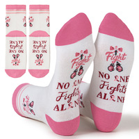 Chaussettes mi-mollet pour femme en polyester, jacquard, avec motif gants de boxe, ruban rose, lettres et bordure rayée blanc-rose, cadeau pour survivant