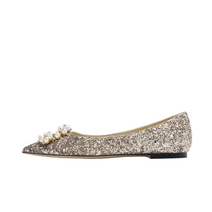 2025 Nieuwe Dames Zomer Bruiloft Instappers Platte Schoenen Parel Spitse Teen Lage Hak Ondiepe Mond Kristal Pailletten - Product Image 5