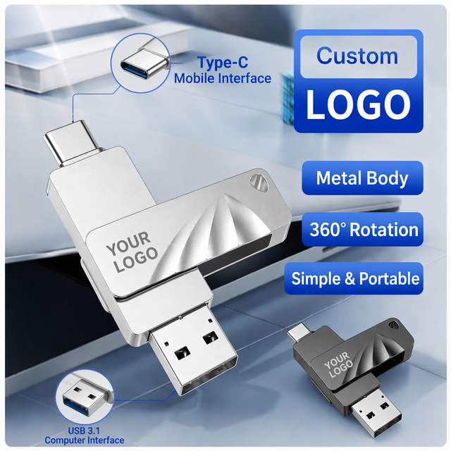 OEM ODM Bulk Wholesale USB Flash Drive Type C and USB Dual Interface Zinc Alloy Portable Memory Stick 32GB to 512GB