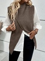 Pull-over décontracté en tricot respirant pour femme avec fente au col