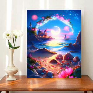 Starter Kit per adulti fantasia spiaggia immagine notturna 40x5 cm/16x20 pollici paesaggio stampato dipinto con numeri casa decori artigianato - Product Image 6