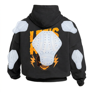 Sweat à capuche noir pour homme avec imprimé crâne jaune et épaulettes, manches longues, design sublimation, logo, toutes saisons - Product Image 3