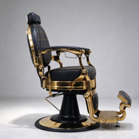Fauteuil de barbier hydraulique professionnel robuste, pivotant à 360°, inclinable, en cuir noir, avec accoudoirs dorés de luxe, pour salon de coiffure