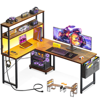 Bureau de jeu multifonctionnel en forme de L avec éclairage RGB, table de jeu réglable avec support pour moniteur, table de bureau