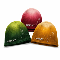 Casquette beanie unisexe en tricot côtelé avec logo personnalisé, broderie 3D, effet ombré, effet peinture éclaboussée, style streetwear Y2K, hip hop