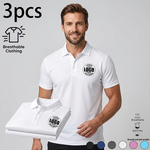 Chemise décontractée pour homme à manches courtes, 100 % polyester, couleur unie, respirante, tricotée, anti-plis, séchage rapide, 200g, avec logo personnalisé imprimé - Product Image 5