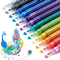 Ensemble de marqueurs surligneurs à paillettes 12 couleurs, finition métallisée scintillante, pointe fine, encre à base d'eau pour cartes DIY et anniversaires