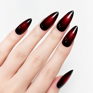 Faux ongles gothiques à presser, forme Stiletto, réutilisables, couvrance totale, finition brillante, dégradé <span class=keywords><strong>rouge</strong></span> foncé, pour soirées festives - Product Image 1