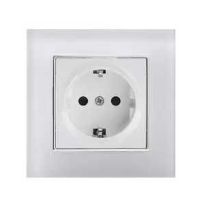 EU Standard Toughened Glass Panel Custom Color Home Electrical Schuko Socket Type F Wall Socket With Earth Grounding