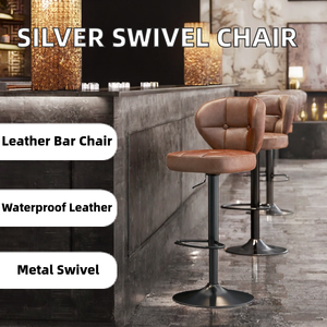 Modern Silver Leather Adjustable <b>Bar</b> <b>Stools</b> <b>Swivel</b> Rotating Backrest Water Resistant Metal Frame Eco-Friendly for Living Room - Product Image 2