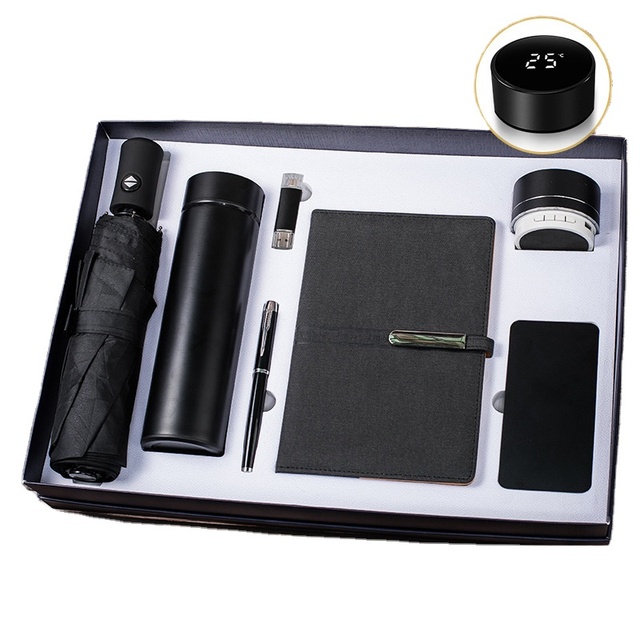 Luxury Gift Set Note Book A5 up with Pen with USB Flash Drive Thermos Cup Multifunctional Powerbank Stereo Office Supplies
