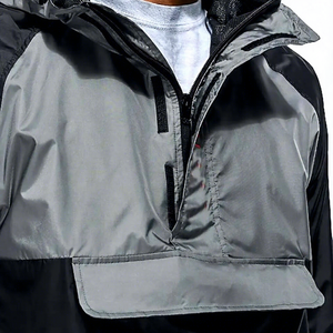 <b>Men's</b> Waterproof Hooded <b>Half</b>-<b>Zip</b> Sport <b>Jacket</b> Black Gray Polyester Nylon Outerwear Autumn Casual Training Workout Gear - Product Image 4