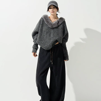 Pull en maille à col en V pour femme, version coréenne, design tendance, col en fourrure, manches longues