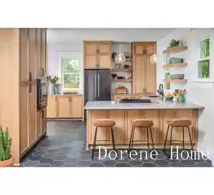 Dorene Modern MDF Shaker Style Kitchen Cabinets with Sink Drawer Slide Faucet Hinge Backsplash Includes Drawer Basket Rice Box