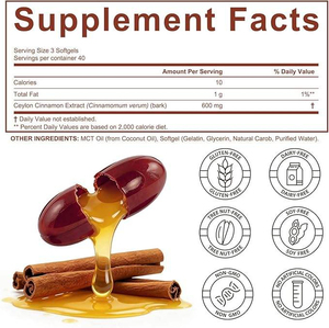 300 cápsulas blandas de canela de Ceilán orgánica con aceite MCT, alta biodisponibilidad, orgánico, vegano, sin gluten, suplemento dietético antioxidante - Product Image 2