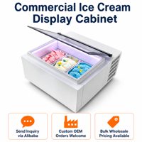 Vitrine Réfrigérée Commerciale pour Crèmes Glacées avec Verre Trempé Anti-Buée et Éclairage LED pour Magasin de Gelato