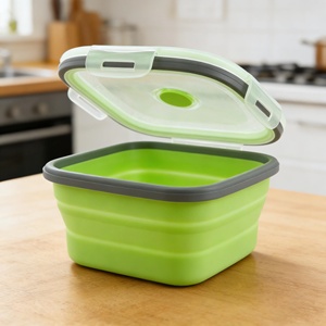 Eco Friendly Folding Silicone <b>Lunch</b> <b>Box</b> Set with Plastic Lid Portable Leak Proof Dinnerware in Two Colors - Product Image 2