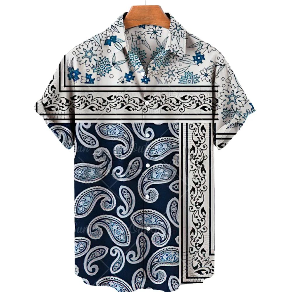 2022 Men Shirts Summer New Hawaiian Shirts Men Printed Beach Vintage Short Sleeve Tops Fashion Shirts Clothing