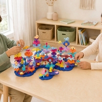Set Blok Bangunan Ocean Flower 122 Buah Mainan Edukasi Susun DIY Set Permainan Konstruksi dengan Ember
