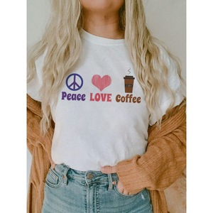 Camiseta <span class=keywords><strong>de</strong></span> <span class=keywords><strong>mujer</strong></span> barata al por mayor con estampado <span class=keywords><strong>de</strong></span> leopardo Peace and Love Coffee, vestido <span class=keywords><strong>de</strong></span> calle, camiseta sexy informal con cuello redondo para chica - Product Image 3