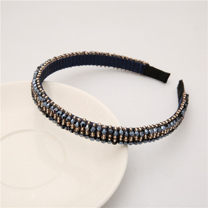 Serre-tête baroque en cristal avec bordure fine en éponge, accessoire de cheveux coréen orné de strass et de perles pour femme - Product Image 3