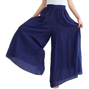 <b>Women's</b> Pull-On Elastic Waist Wide Leg Linen Cotton Palazzo Pants <b>Culottes</b> High Waist Breathable Flowy Pants - Product Image 1