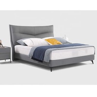 Lit double king size de luxe pour chambre à coucher avec rangement, revêtement en cuir véritable, design minimaliste, cadre en bois massif durable, panneau en contreplaqué