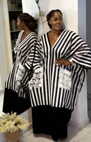 Nouvelle Robe Décontractée Femme 2026 Africaine à Rayures Violettes et Blanches, Col en V, Manches Chauve-Souris, Coupe Ample, avec Dentelle et Poches