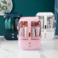 Boîte de rangement pour cosmétiques rose, organisateur de bijoux et de maquillage en ABS, coiffeuse, bureau, anti-poussière, étui à maquillage