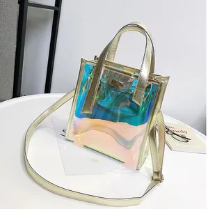2024 New Product Iridescent Tote Handbag For Women Fashionable Square Bag With Zipper Closure 2 Handles Polyester Lining-Gift