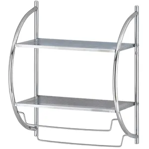 Étagère de salle de bain à 2 niveaux, support mural chromé de salle d'eau, en métal avec barres à serviettes, prix d'usine, nouveau - Product Image 1