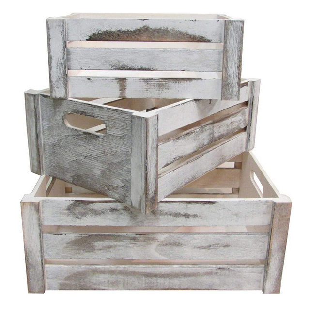 Antique Nature-Style Wooden Crate Box Rustic Prop Set of 3 for Organizer Storage Containers Home Decor Functional Organization