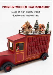 Calendario de Adviento de Madera con Forma de Camión Navideño, Caja de Cuenta Regresiva con 24 Cajones y Decoración de Pueblo Navideño, Almacenamiento de Regalos Navideños para el Hogar - Product Image 4