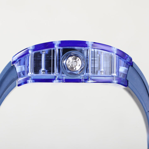 High End Mens <b>Automatic</b> <b>Watch</b> Transparent Blue Crystal Tonneau Case with Hollow <b>Skeleton</b> Movement - Product Image 6