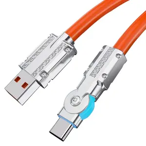 新款高品质硅胶USB电缆超快速充电180度旋转磁铁发光电话c型电缆