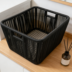 Panier à <span class=keywords><strong>linge</strong></span> tressé en corde grande capacité, étanche, avec couvercle, personnalisable avec logo, pour vêtements sales – Fournisseur OEM de rangements domestiques - Product Image 1