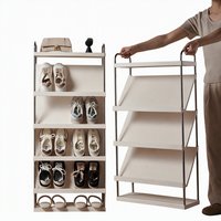 Meuble à chaussures compact en plastique pour entrée, idéal pour les espaces étroits, les dortoirs et les locations – Rangement gain de place à 5 niveaux avec design incliné et mobile
