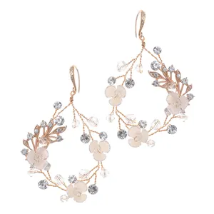 Elegant Crystal Rhinestone Bridal Earrings Round Plastic Flower Women Wedding Statement Earring